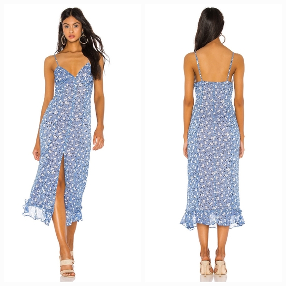 MAJORELLE Quincy Midi Dress in Blue Ditsy - Picture 1 of 10
